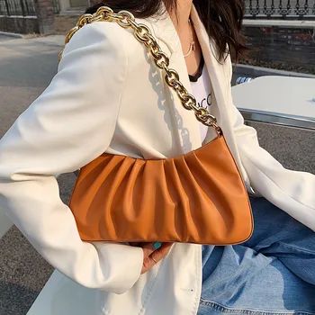 Известната марка луксозна плиссированная чанта 2021, Нова мода висококачествена дамска чанта от изкуствена кожа, чанти от веригата през рамо