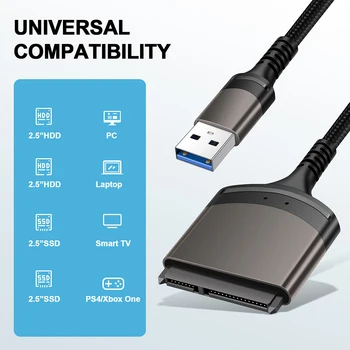 Кабел SATA-USB 3.0 за 2,5-инчов твърд диск, SSD, адаптер за външен твърд диск, USB Type C-кабел-адаптер Sata 22-пинов четец на твърдия диск