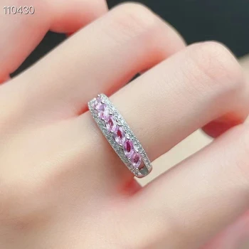 Класически пръстен с розов сапфир 2 мм * 4 мм, 100% естествена сребърен пръстен с розов сапфир, 18-каратово позлатените бижу от скъпоценни камъни