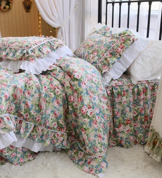 Комплект спално бельо с романтична роза, завързана чаршаф с волани, комплекти спално бельо от качествен памук, комплект спално бельо, пухени за крал