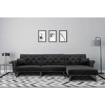 Комплекти мебели за всекидневна, L-Образен Секционни диван-futon с Мека тапицерия и Модерен Кадифе Диван за Хола 115x59,37x32,2 инча