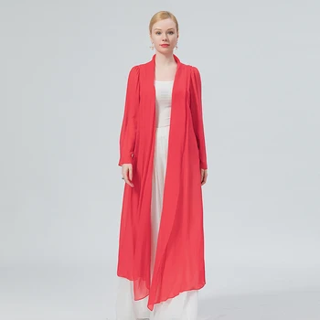 Копринен жоржет червен цвят, с микропрозрачной складкой, Свободни Пресни Дишащи слънчеви очила, тънък дамски палта с дълъг ръкав, Дамски дрехи FE139