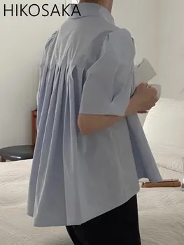Корейската Мода проста Елегантна однотонная дамска Блуза с плисирана облегалка, Ежедневни свободни Ризи с пищни ръкави, Потници 2023, Летни универсални блузы