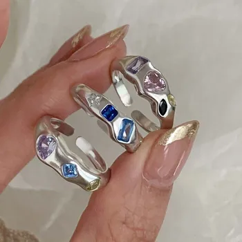 Корейски цветни пръстени с цирконий във формата на сърце за жени и момичета, Винтажное пръстен с розов опалом, crystal естествен камък, пръстен на пръста си, сватбена декорация, подарък за парти