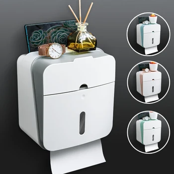 Кутия за тоалетни принадлежности, перфорирана свободен стенен калъф за ролка хартия, водоустойчив багажник за баня, стенен държач за съхранение в кухнята