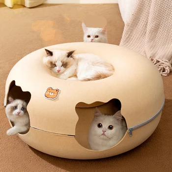Легло за котка с пончиком, тунел за котки, Интерактивна детска играчка, легло за котка, играчка коте с двойно предназначение, спортни съоръжения, играчка за дресура на котки, котки къща