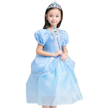 Лятна пола принцеса Пепеляшка за момичета, синьо празнична рокля, Размер 110-150