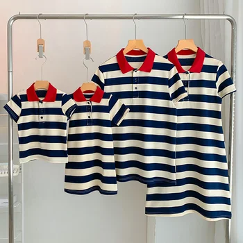 Лятна рокля за пътуване с родители и деца, тениска на райета, къси ръкави, Празник, 2023