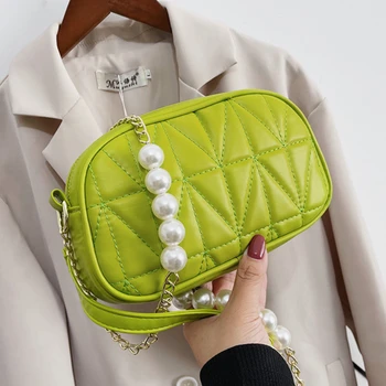 Малки чанти за бродерия с конци с Перлената дръжка, Лятна новост 2021, дамски дизайнерска чанта от изкуствена кожа, чанта за софтуера на веригата през рамо