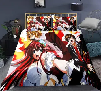 Много голям комплект спално бельо с 3D принтом гимназия DXD бижу на японския аниме, Меко и удобно спално бельо, домашен текстил