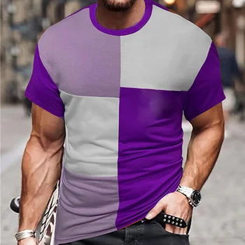 Модерен мъжки тениски с 3d модел в клетката, Мъжки Блузи, Ежедневни Проста Лятна тениска с къс ръкав и кръгло деколте, Мъжки дрехи Оверсайз