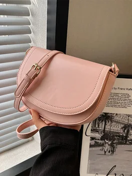 Модерна дамска чанта на едно рамо 2023, Нова однотонная текстурирани изкуствена кожа, Прости, универсални дамски Чанти през рамо