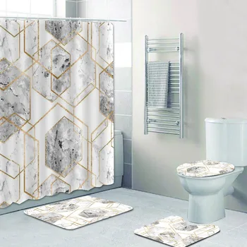 Модерна мраморна завеса за душ със златен блясък, Елегантни геометрични метални шестиугольные завеси за баня, абстрактно изкуство, постелки за баня, домашен декор