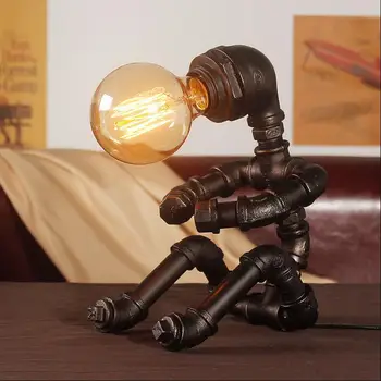 Модерни уникални ретро лампи в стил steampunk Водопроводна тръба Метална дървена настолна лампа За помещения