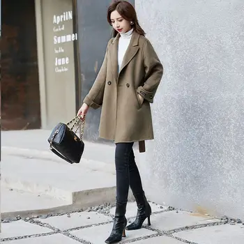 Модни Нови палто 2022, Ново есенно-зимно палто дамско палто, вълнена, ежедневни топло однотонная кашмир дрехи с дълъг ръкав, яке S33