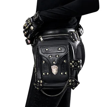 Модни поясная чанта в стил steampunk, готик, ретро, чанта-месинджър от изкуствена кожа с нитове, на индивидуален портфейл за телефон, мъжки и дамски поясная чанта