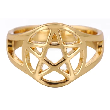 Модно Геометрично пръстен с выдалбливаемой Звезда Винтажного сребърно-златен Цвят, Пентаграма, Викканское Пръстен, Бижута за Жени и Мъже