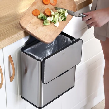 Монтиране на кухненско кофа за боклук от неръждаема стомана за баня, Задвижваната кухненски шкаф с капак, Висящи кофи за боклук, кофа за кабинет