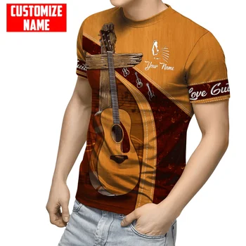 Мъжка тениска с 3D гитарным принтом, модерен музикален тренд, градинска облекло в стил харадзюку, летни свободни блузи с къс ръкав в стил хип-хоп