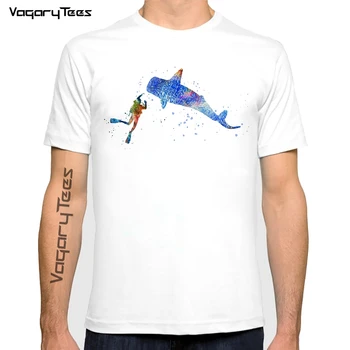 Мъжка тениска с принтом синя китова акула, мъжка тениска за двойки леководолази, висококачествена тениска с кръгло деколте, ежедневни тениски с къс ръкав