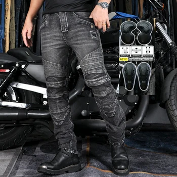 Мъжки панталони за каране на мотоциклет Памук с подобрена броня защита CE Дънки за мотокрос мотоциклети колоездене, панталони с черен цвят