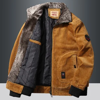 Мъжки топли зимни вельветовые якета и палта, зимни ежедневно яке с кожа яка, горно облекло, мъжки термална ветровка