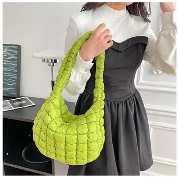 Нова Мода Дамски Голяма стеганая чанта-тоут от фугу, лек Облак чанта, луксозна дизайнерска мека пухлая чанта на рамото