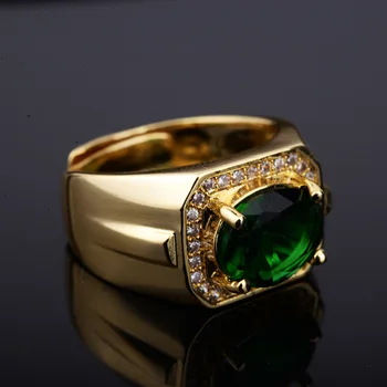 Ново властное пръстен с баба изумруд, инкрустированное злато 18 Карата, овално мъжки отворен пръстен мъжки пръстен