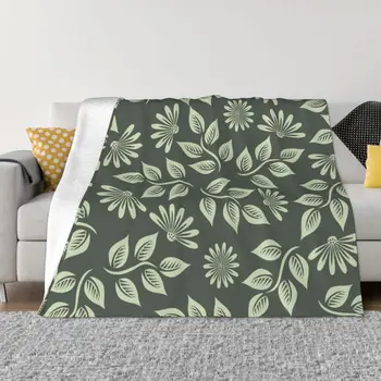 Одеяло с модел и шарка, фланелевое, с цветя и листа, зелен, уютно, меко флисовое покривки
