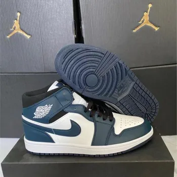 Оригинални Мъжки баскетболни маратонки Nike Air Jordan 1 Тъмно синьо, Оригинални Удобни Дамски спортни обувки с високо берцем За улицата 555088-140