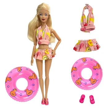 Официален NK, 4 бр./компл., куклен бански с приятен плодов модел (самостоятелна костюм) + случаен (кръг за плуване + пантофи) За кукли Барби 1/6 играчки