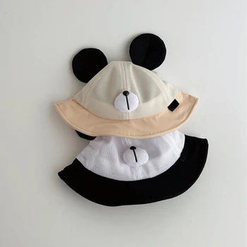 Памучен рибарска шапка за новородено с мечи уши, дишаща детска шапчица, детски шапки, детски шапки за момичета и момчета