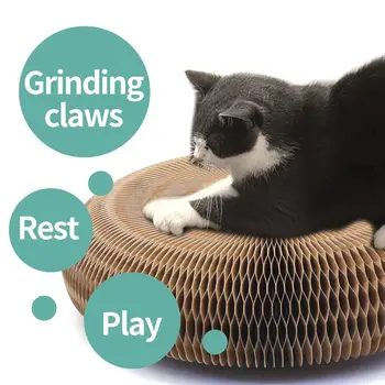 Плисирани Магическа играчка-Органайзер за котки, дъска, стъргало, кръгла двупластова опесъчаване лапа, нокът за коте, двойно легло от картон