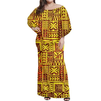 Полинезийски tribal Понпей с татуировка на тотема, ретро Стил, дамско модно рокля с волани и отворени рамене, женски обтягивающее рокля против бръчки