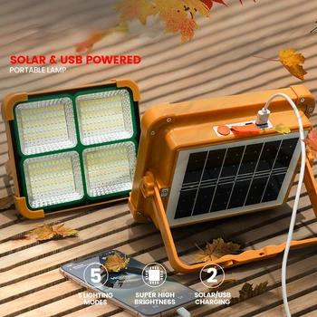 Портативен преносим слънчева светлина 100W200W Супер ярък външен led лампа за къмпинг, слънчев авариен лампа