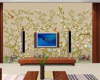Потребителски тапети 3d стенописи дръжки на цветя и птици фон на стената свежи тапети хол и спалня ресторант хотел тапети