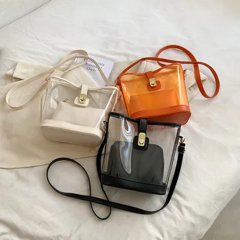 Прозрачната чанта през рамо, жените прозрачна чанта, изработена от PVC, модни Чанти за пазаруване, водоустойчива Чанта през рамо за момичета, однотонная чанта-месинджър