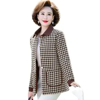 Пролет-есен яке за майките на средна възраст 2023, Нова Мода яке за жени на средна и напреднала възраст, есенна клетчатая яке 5xl