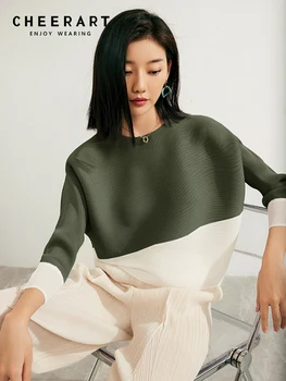 Пролетна блуза в стил мозайка CHEERART Дамски 2023, Луксозен Дизайнерски модерен съкратен топ с квадратни деколтета, Луксозен дизайнерски дрехи за жени