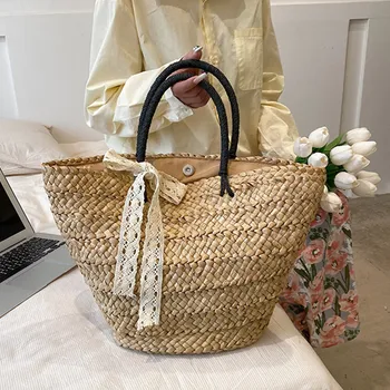 Ракита чанта, диагонално сламена чанта на едно рамо, дамска лятна чанта с голям капацитет, женска малка универсална плажната чанта за пътуване