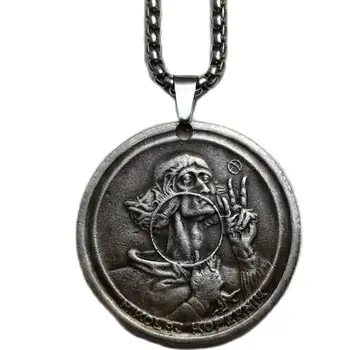 Реколта висулка във формата на древна монета, със сребърно покритие мъжки/дамски Колиета, Бижута P0043