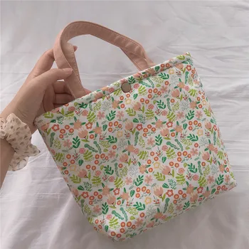 Реколта малка тъканно чанта с цветен модел, удебелена чанта за обяд, топлоизолационни памучни чанти за пикник, ежедневна чанта за момичета, здрава чанта за Пазаруване