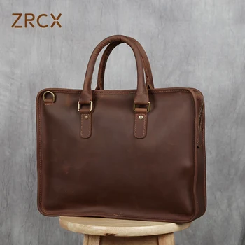 Ретро портфейл ZRCX, мъжка чанта за лаптоп от естествена кожа, 14 инча, ежедневни мъжки чанти за кафе, бизнес чанта, офис чанта през рамо