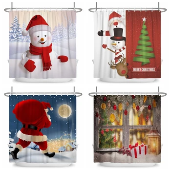 С Коледа, завеси за душ под формата на снежен човек, водоустойчив завеса за баня, Дядо Коледа, снежинка за баня, начало декор с куки