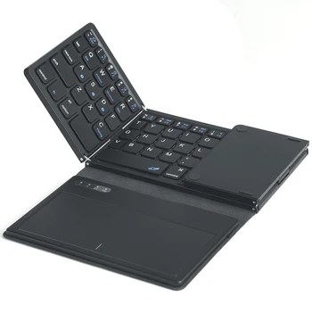 Сгъваема клавиатура с 81 бутон, съвместима с Bluetooth, изключително тънък кожен калъф, Вграден тъчпад за Windows/iOS/Macos/Android