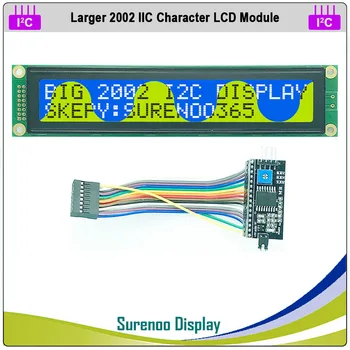 Сериен IIC/ I2C/ TWI 2002 202 20*2 Дисплей LCD модул с по-голям размер на символите Жълт, Зелен, Син с подсветка за Arduino