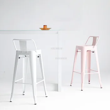 Скандинавски бар стол Модерен минималистичен домашен интериор, Високи столове Бар стол от ковано желязо Прости високи столове Луксозни бар столове маси и столове
