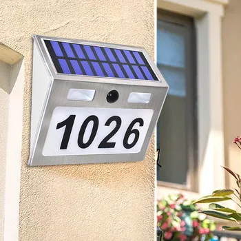 Слънчевата табела с номер у дома с датчик за движение с капацитет 200 lm, led светлини, адресния номер за дома, врати в градина, осветление соларна лампа