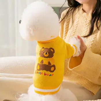 Стилен вязаный пуловер за малки домашни животни, дрехи, пуловер за домашни любимци, ярък цвят, който запазва топлината