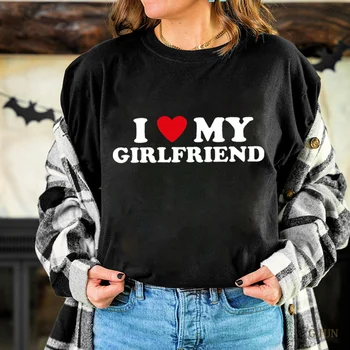 Тениска I Love My Girlfriend, Забавна тениска I Heart My Girl за мъже, Летни Тениски с къс ръкав, Модни Реколта мъжки дрехи